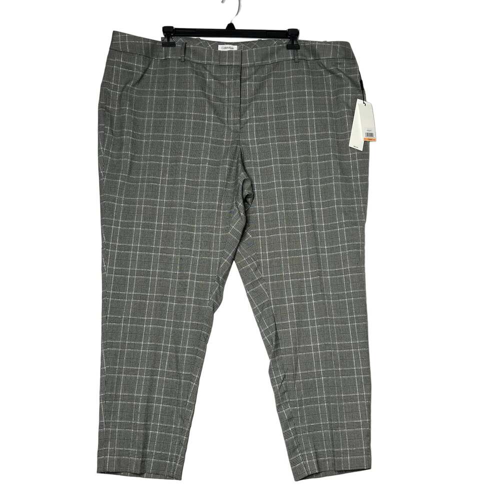 Calvin Klein Plaid Slim Fit Ankle Dress Pants Gray Black Size 24W MSRP $109